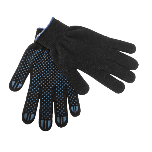 Перчатки х/б, 10 класс, четырехниточные, черные, ПВХ точка с маркировкой