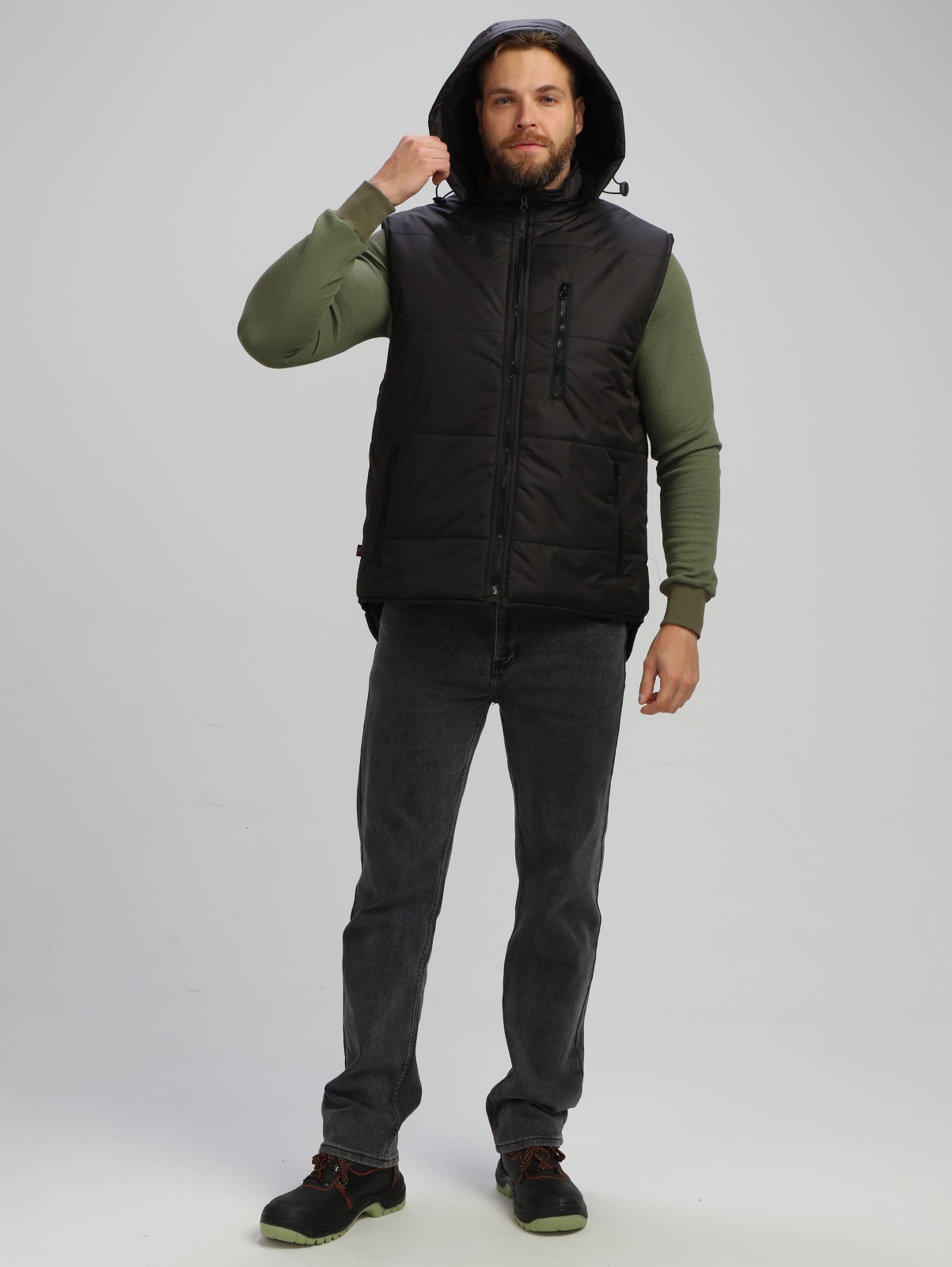 Жилет утепленный с капюшоном Респект, тк.Таслан, черный М