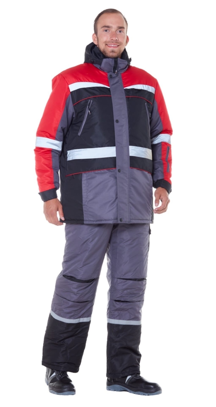 Куртка зимняя мужская, тк.Таслан, 135, серый/красный