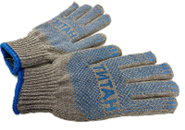 Перчатки х/б, 7 класс, двойные, вкладыш полушерстяной, серые, ПВХ точка