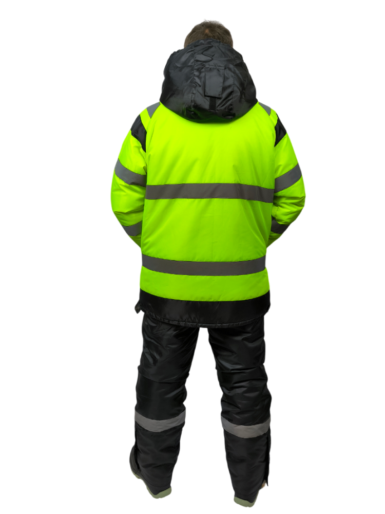 Костюм зимний сигнальный Премиум, тк.Оксфорд,105, брюки, черный/лимонный М