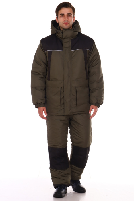Костюм зимний мужской КОС 191, тк.ПЭ,130, жилет, п/к, хаки/черный М