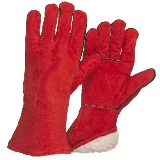 Краги спилковые пятипалые Трек PLUSH, иск.мех, красный