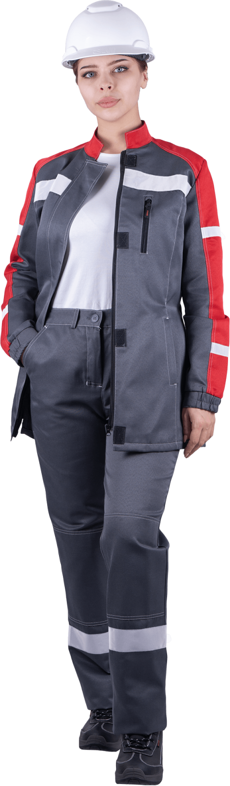 Костюм женский Роуд, тк.Смесовая,210, брюки, серый/красный М