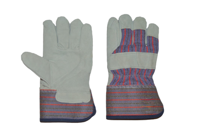 Перчатки спилковые комбинированные "РосМарка" РТ2110, иск.мех, серый/синий/красный М