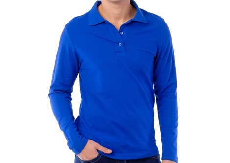 Рубашка-поло мужская, Хлопок, 190, длинный рукав, василек М
