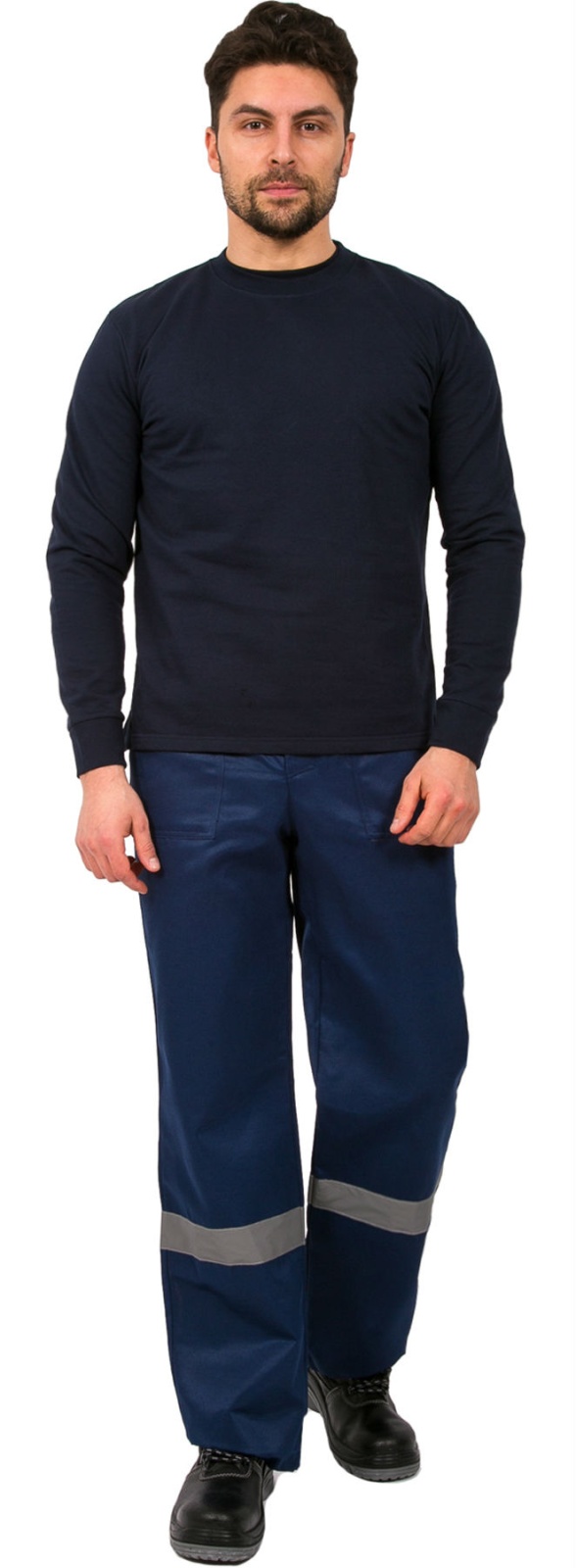 Футболка мужская, длинный рукав, тк.Хлопок,160, т.синий