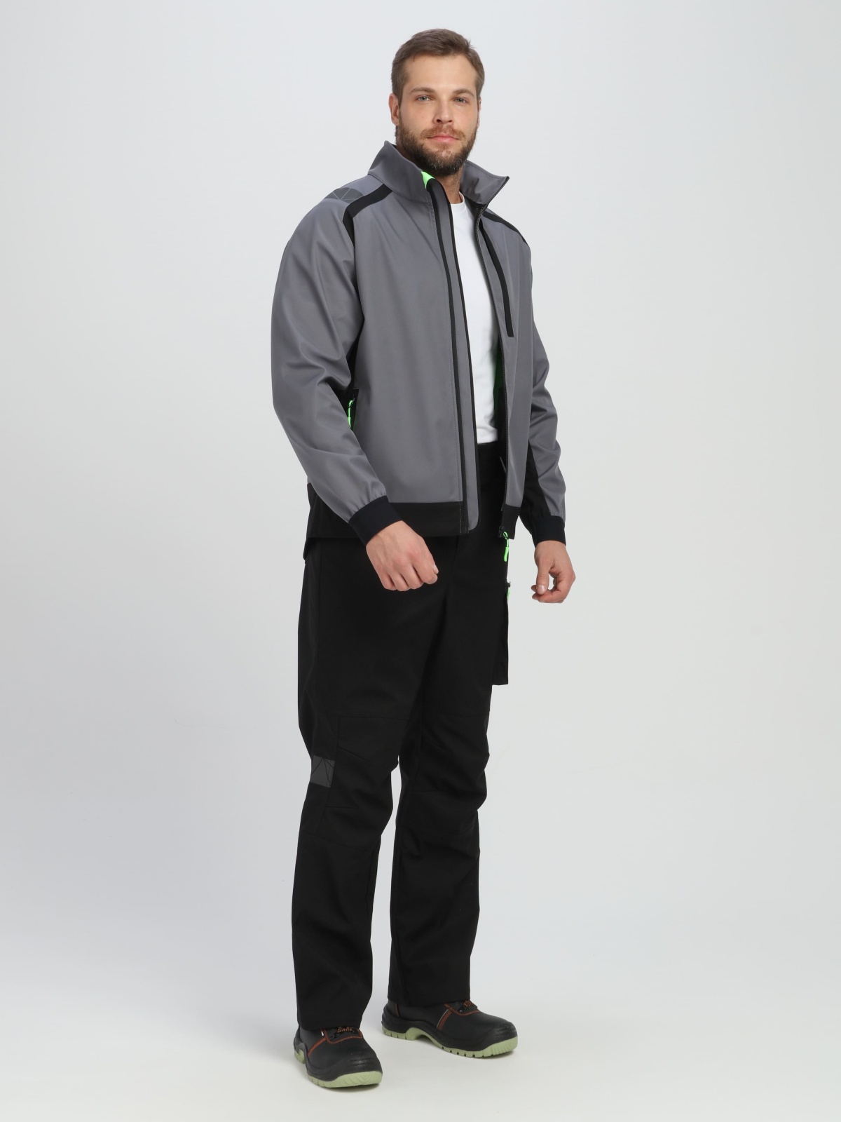 Куртка ProfLineLeader, тк.Софтшел,280, серый/черный М