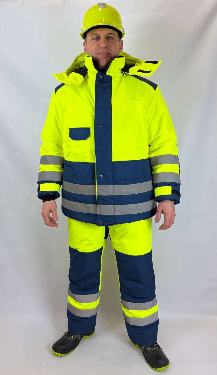 Костюм сигнальный зимний ИТР Маяк, тк.Нортси Аква , п/к, т.синий/желтый М
