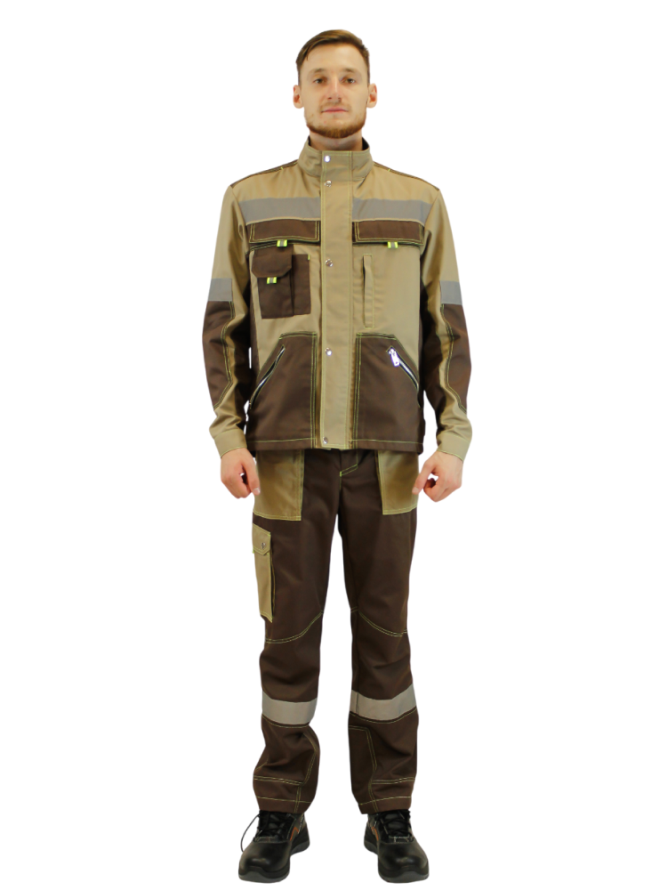 Костюм мужской ИТР Кронос мод.2, тк.Смесовая,245, брюки, бежевый/коричневый М