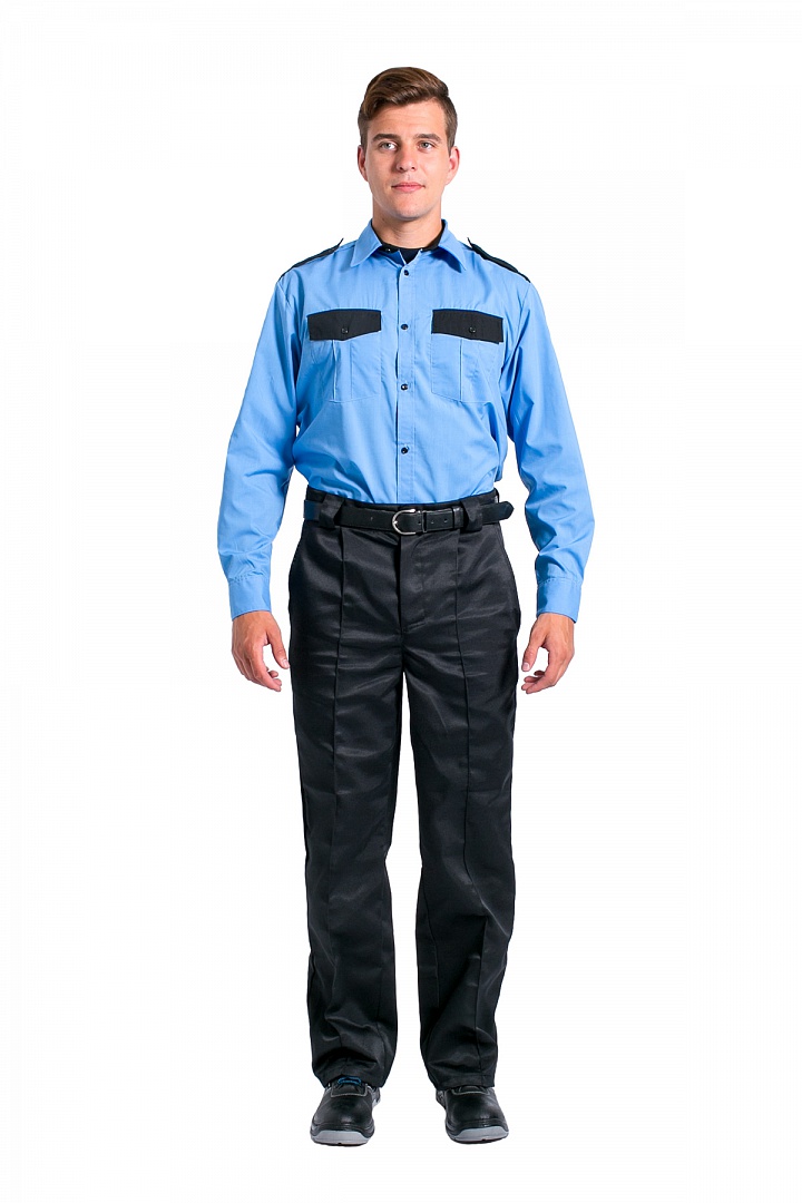 Рубашка охранника мужская, длинный рукав, голубой, Профресурс