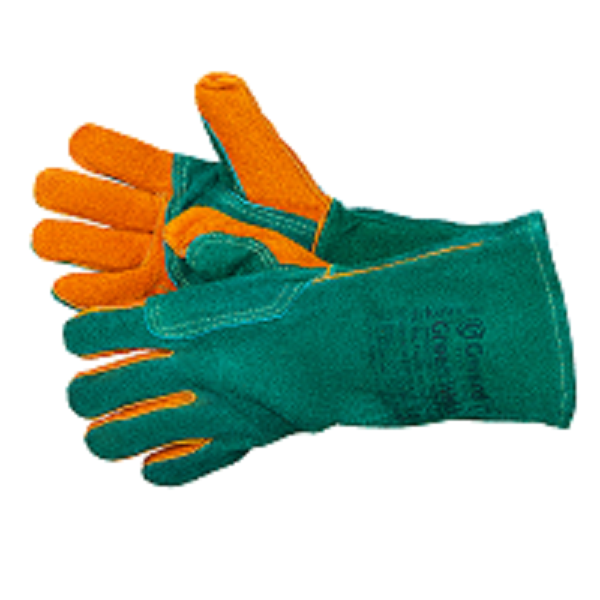 Краги спилковые пятипалые с усилением Green Welder XY239, зеленый/рыжий