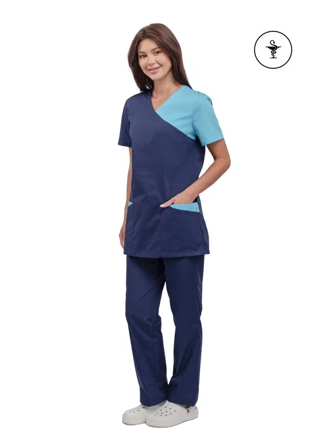Костюм медицинский женский Айрис, тк.ТиСи,120, т-синий/св-голубой М