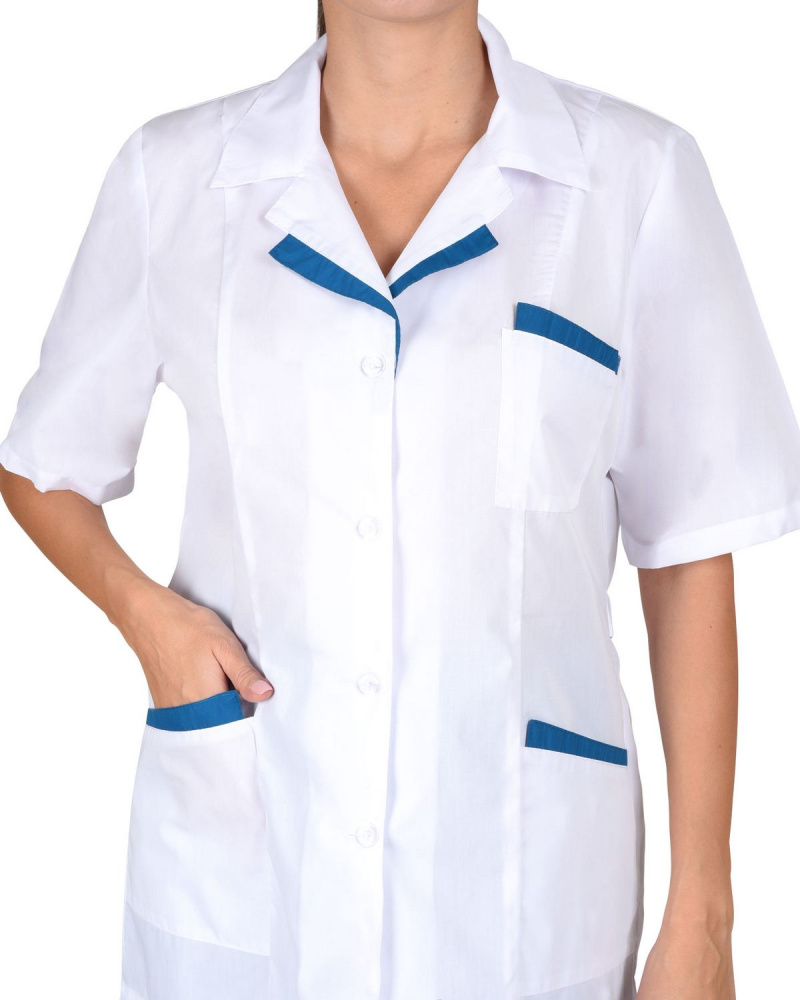 Костюм медицинский женский Сириус-Лиза, тк.ТиСи,120, белый/т.бирюзовый