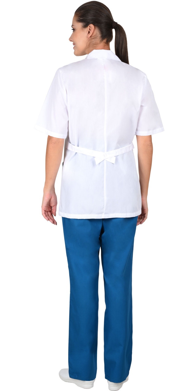 Костюм медицинский женский Сириус-Лиза, тк.ТиСи,120, белый/т.бирюзовый