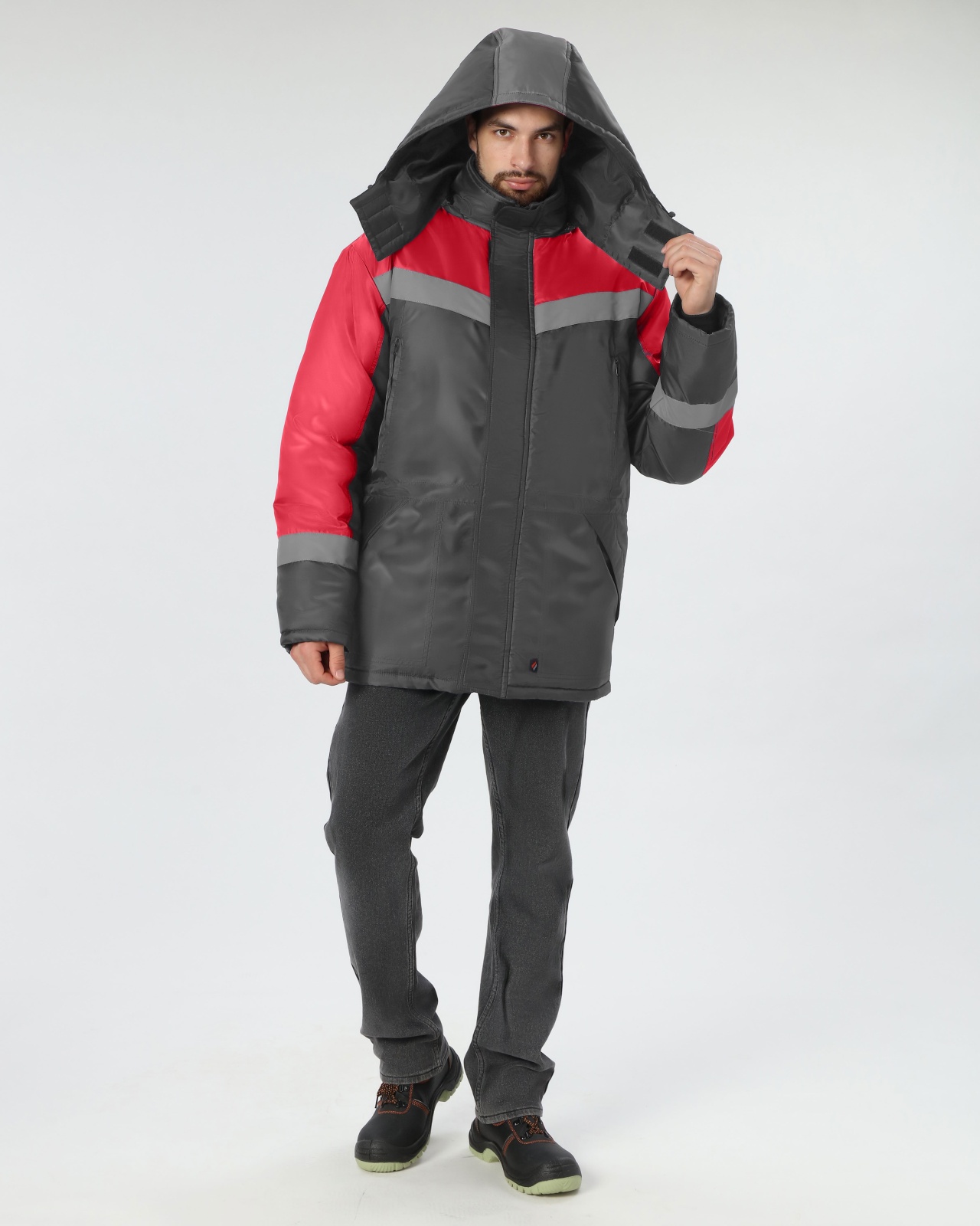 Куртка зимняя Лигор СОП, тк.OxLine,90, т.серый/красный М