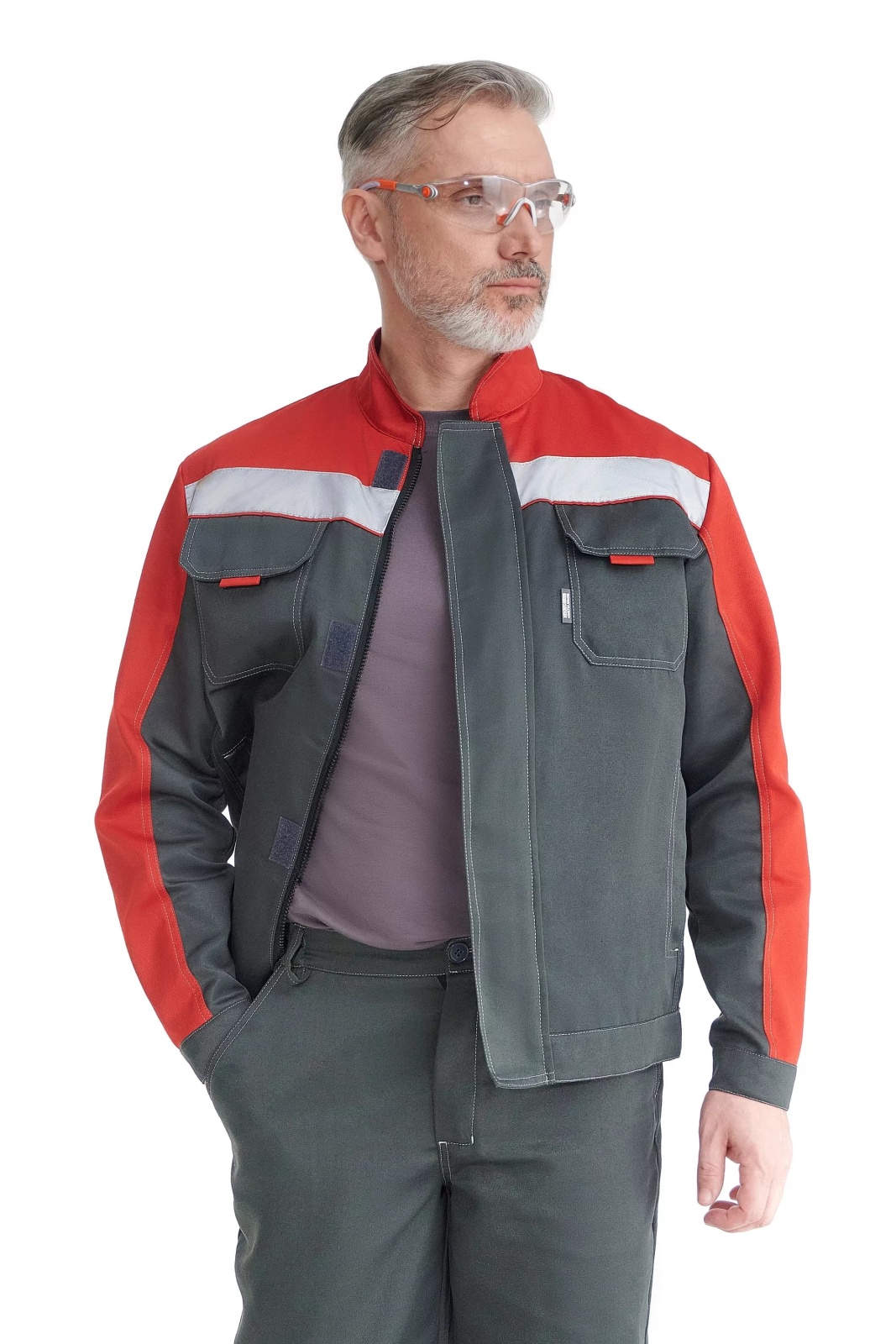 Куртка мужская Оператор, тк.Смесовая, 245, серый/красный М