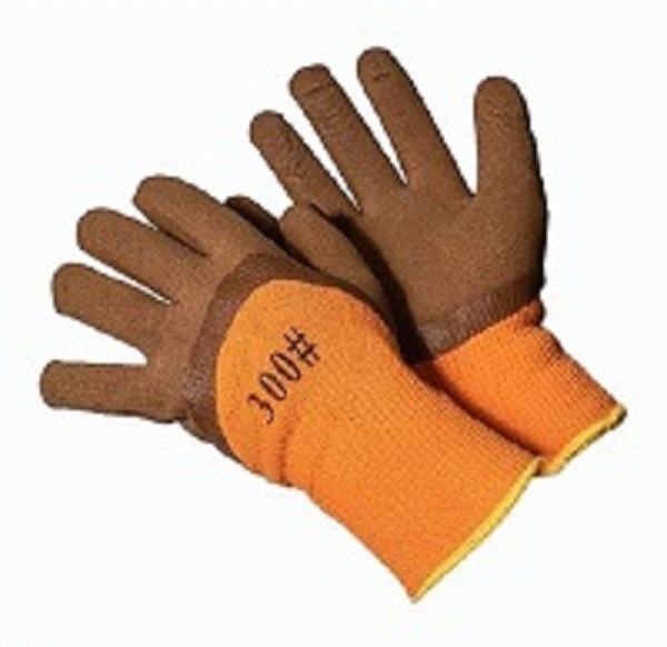 Перчатки акриловые с латексным вспененным обливом 300#, утепленные до -10 С