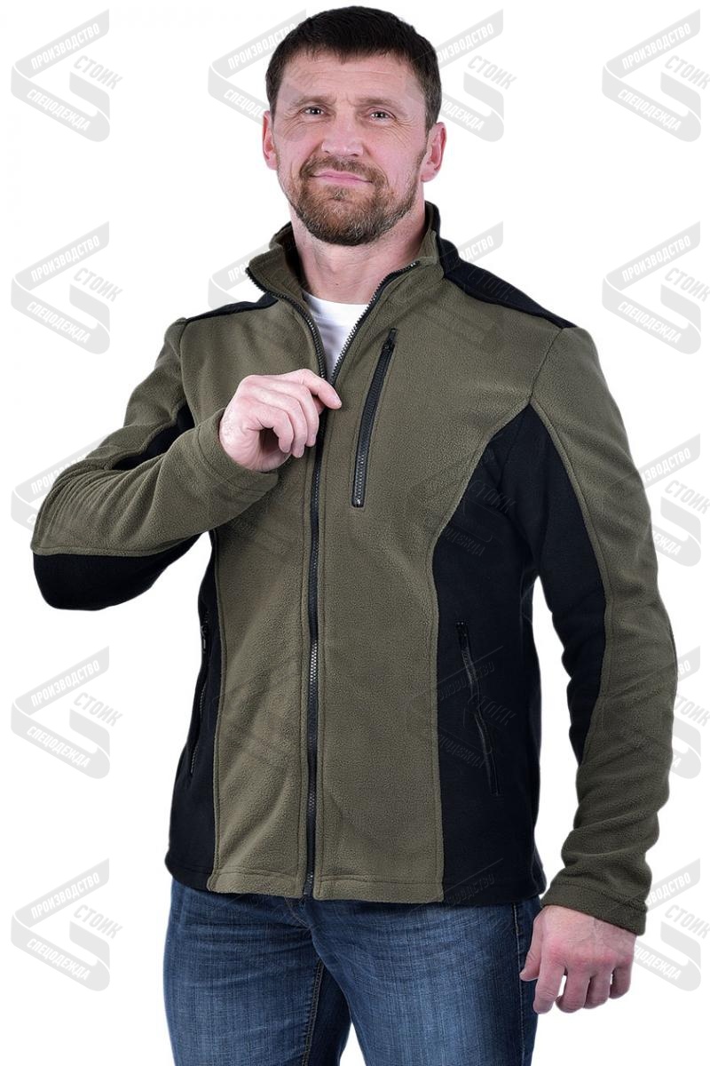 Куртка флисовая мужская КУР 750, тк.Флис,280, хаки/черный