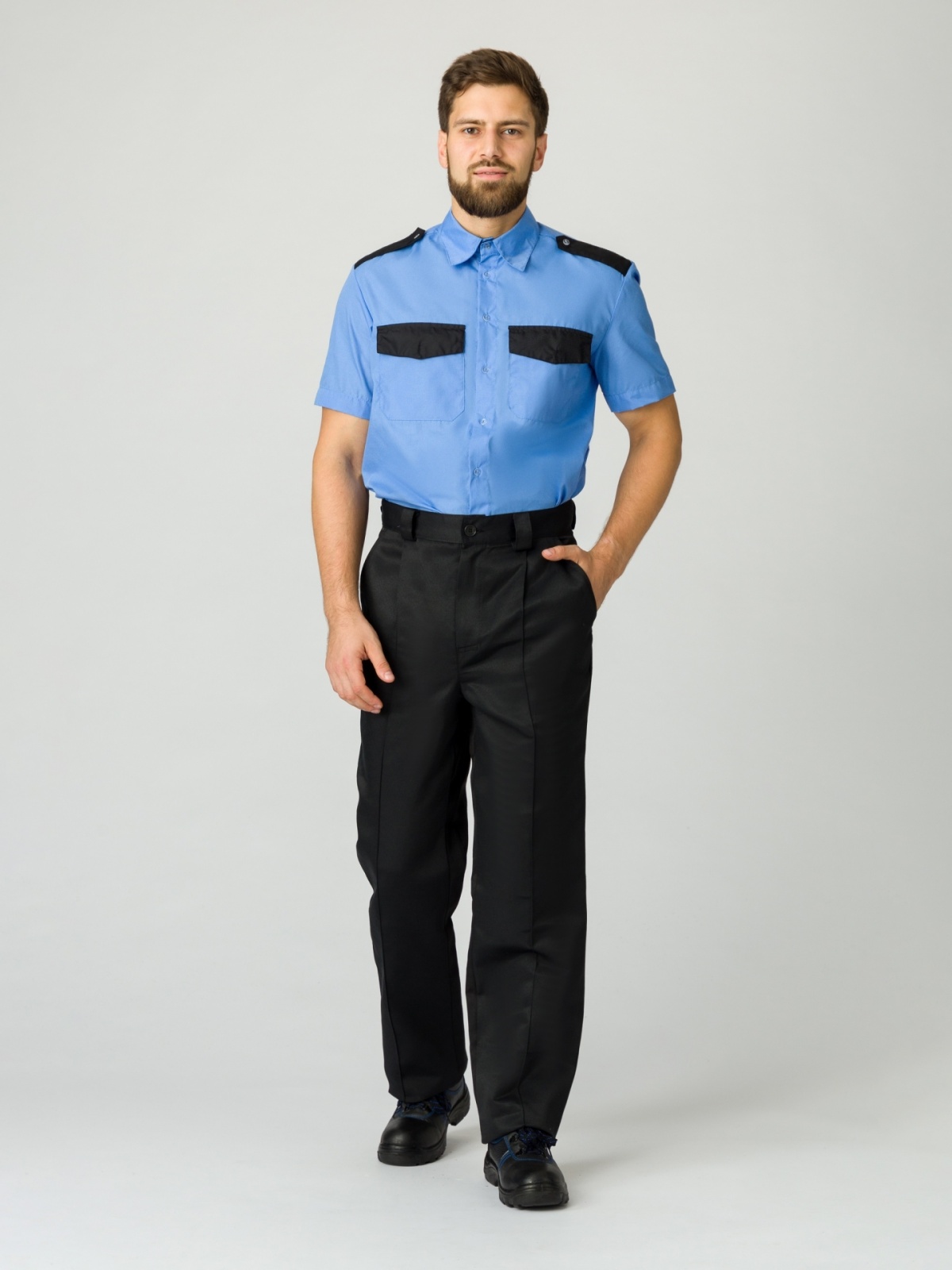 Рубашка охранника мужская, короткий рукав, тк.Тиси,120, голубой