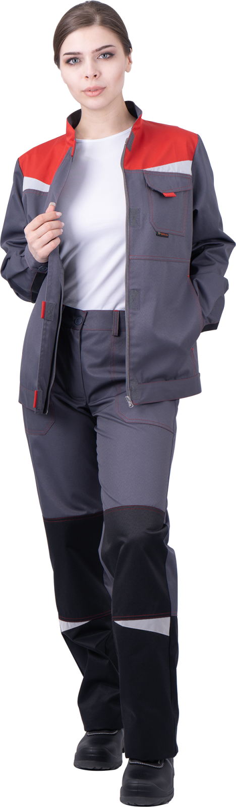 Костюм женский КМ-10 Люкс, тк.Смесовая,220, брюки, серый/красный/черный