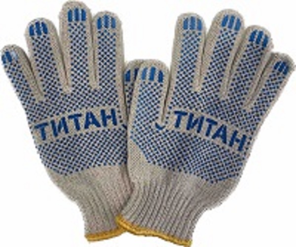 Перчатки х/б, 7 класс, шестиниточные, белые, ПВХ точка