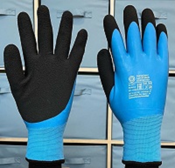 Перчатки акриловые с 2-м латексным обливом Морозко 04/100/1, утепленные до -30 С, синий