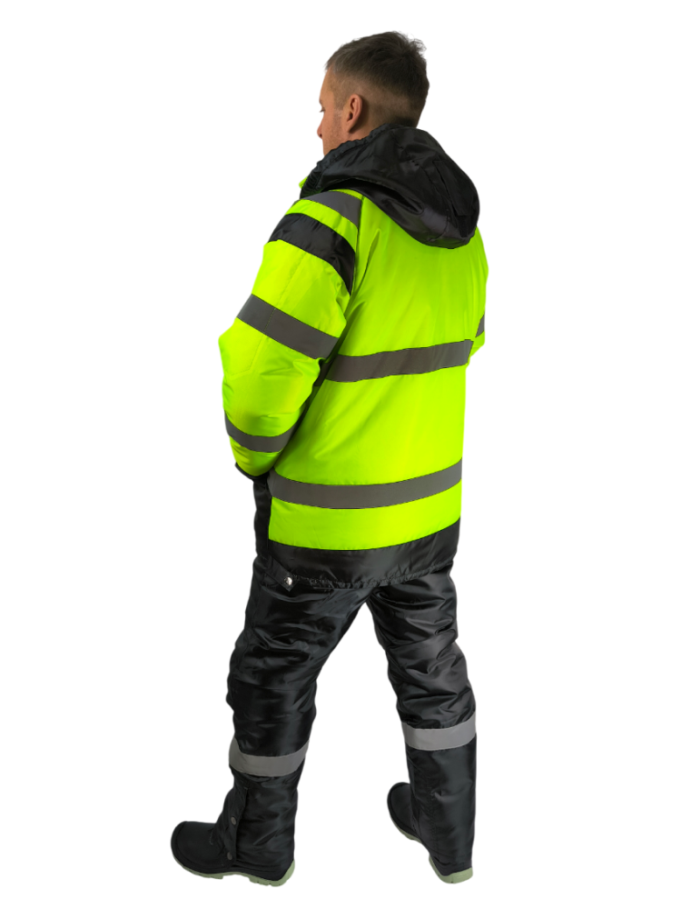 Костюм зимний сигнальный Премиум, тк.Оксфорд,105, брюки, черный/лимонный М