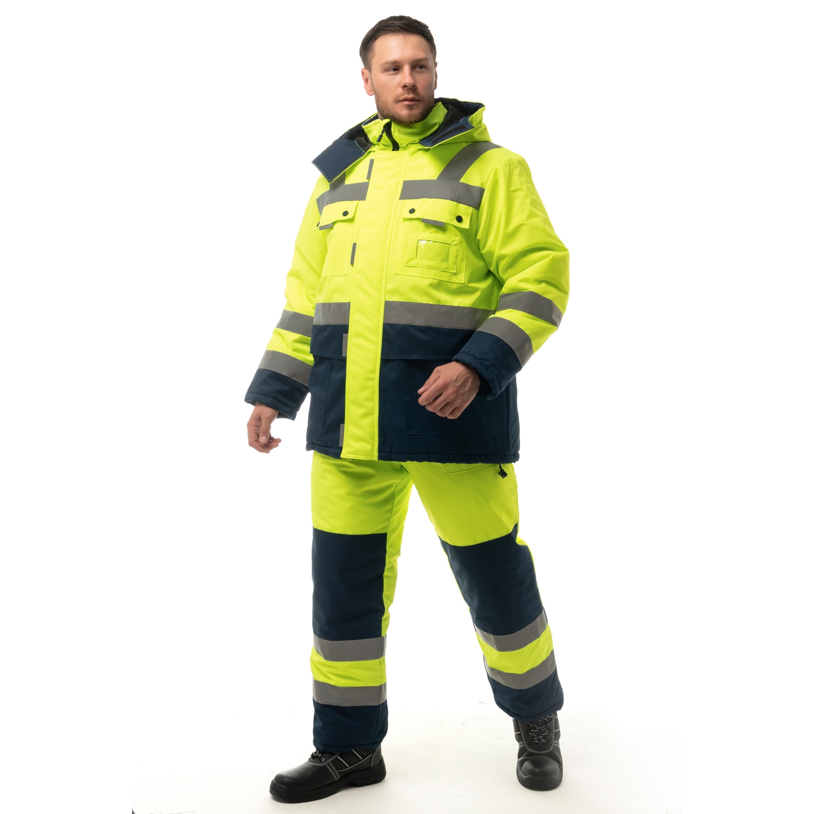 Костюм зимний сигнальный Нордик, тк.Nordika, п/к, лимонный/т.синий М