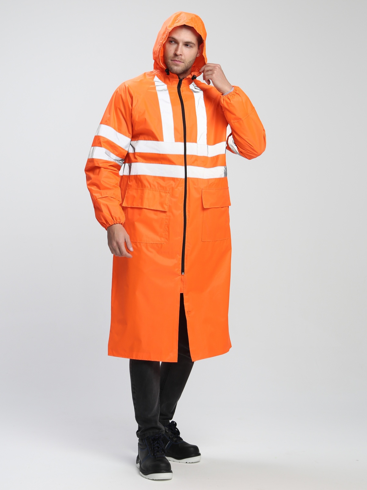 Плащ влагозащитный сигнальный СОП, тк.Нейлон/ПВХ,180, оранжевый М