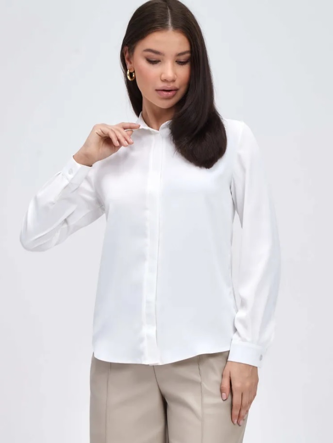 Блузка женская, тк.сорочечная, длинный рукав, белый