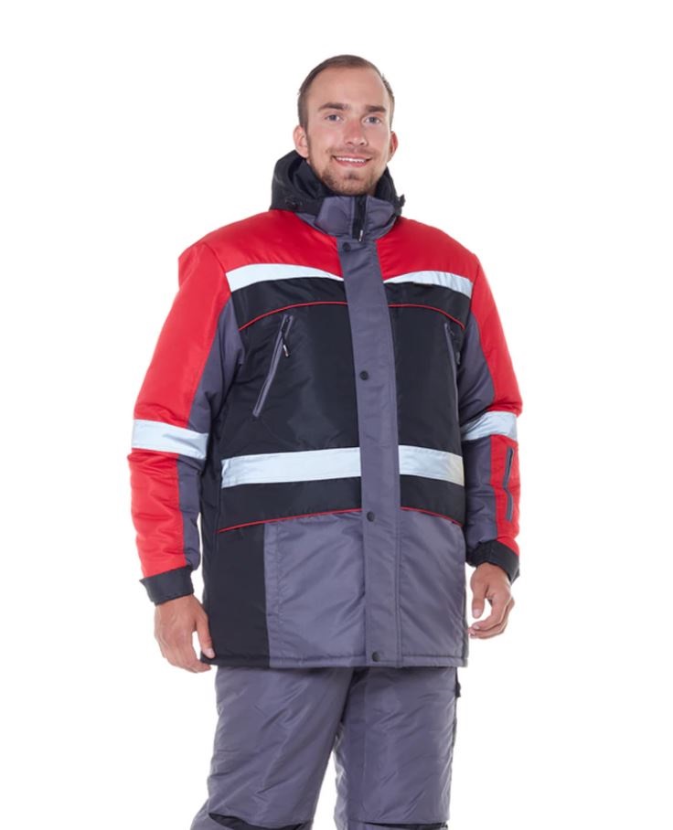 Куртка зимняя мужская, тк.Таслан, 135, серый/красный М