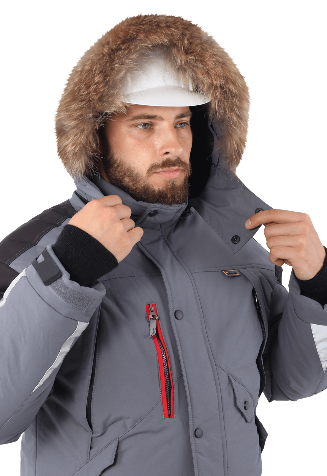 Куртка зимняя мужская Хай-Тек, тк.Наутика,135, IV+Особый, серый/черный/красный