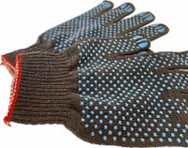 Перчатки х/б, 10 класс, пятиниточные, черные, ПВХ точка