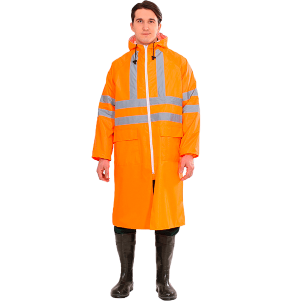 Плащ влагозащитный сигнальный СОП, тк.Нейлон/ПВХ,190, оранжевый М