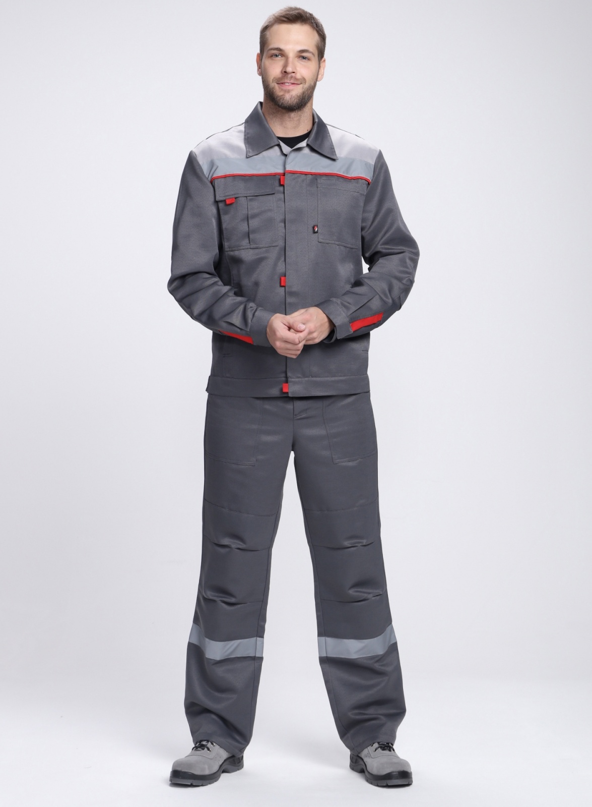 Костюм мужской Фаворит-2 СОП, тк.Смесовая,210, п/к, т.серый/серый/красный 2