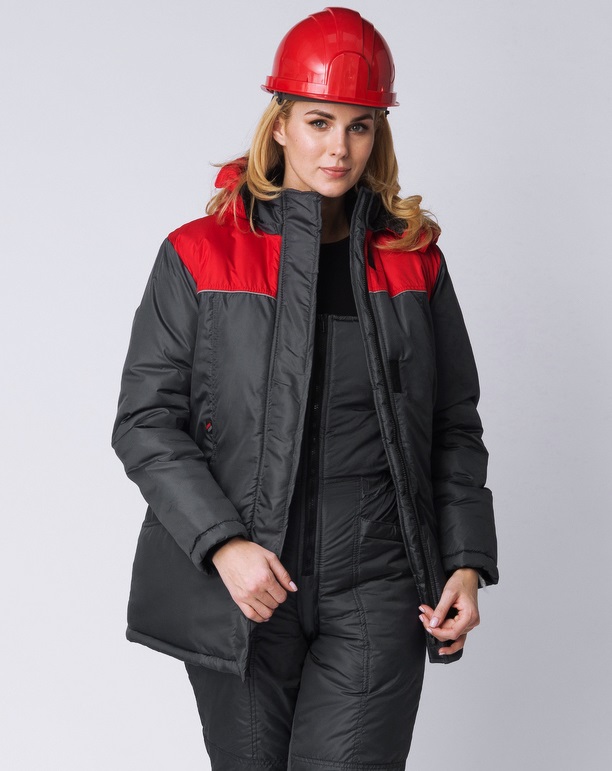 Куртка зимняя женская Снежана, тк.Дюспо, т.серый/красный М