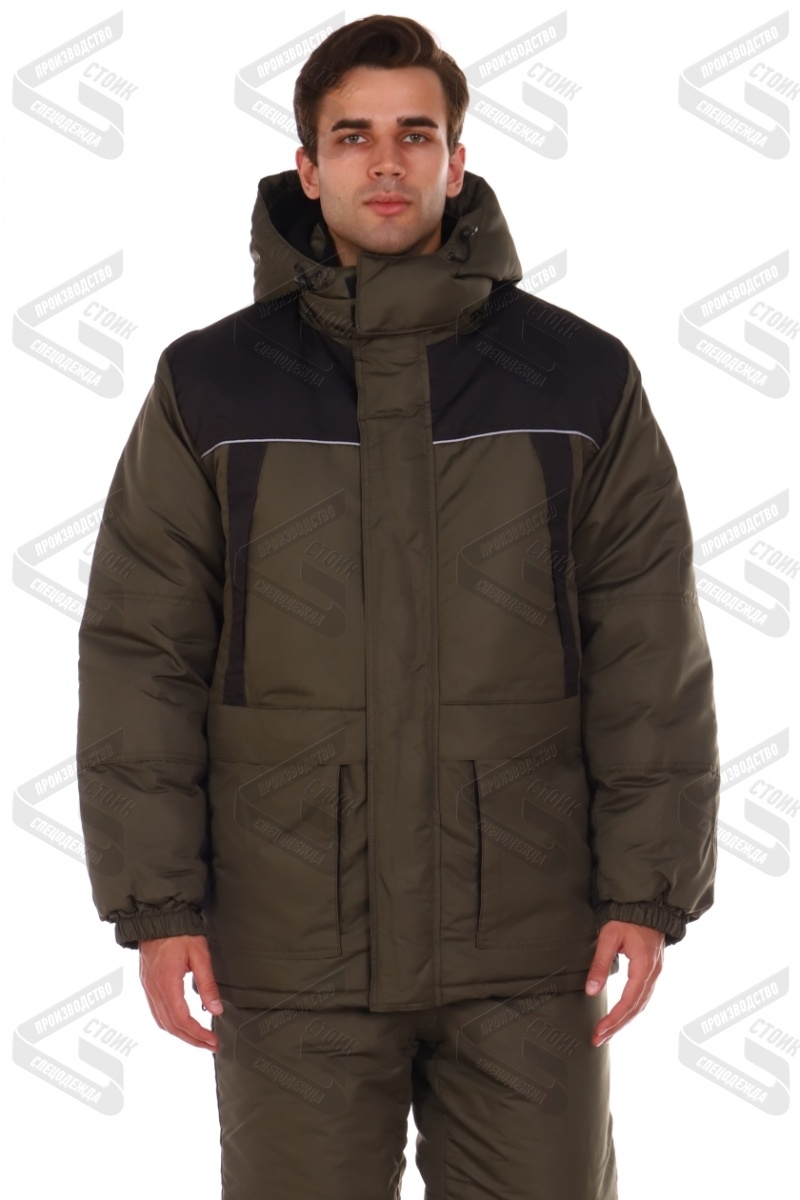 Костюм зимний мужской КОС 191, тк.ПЭ,130, жилет, п/к, хаки/черный М
