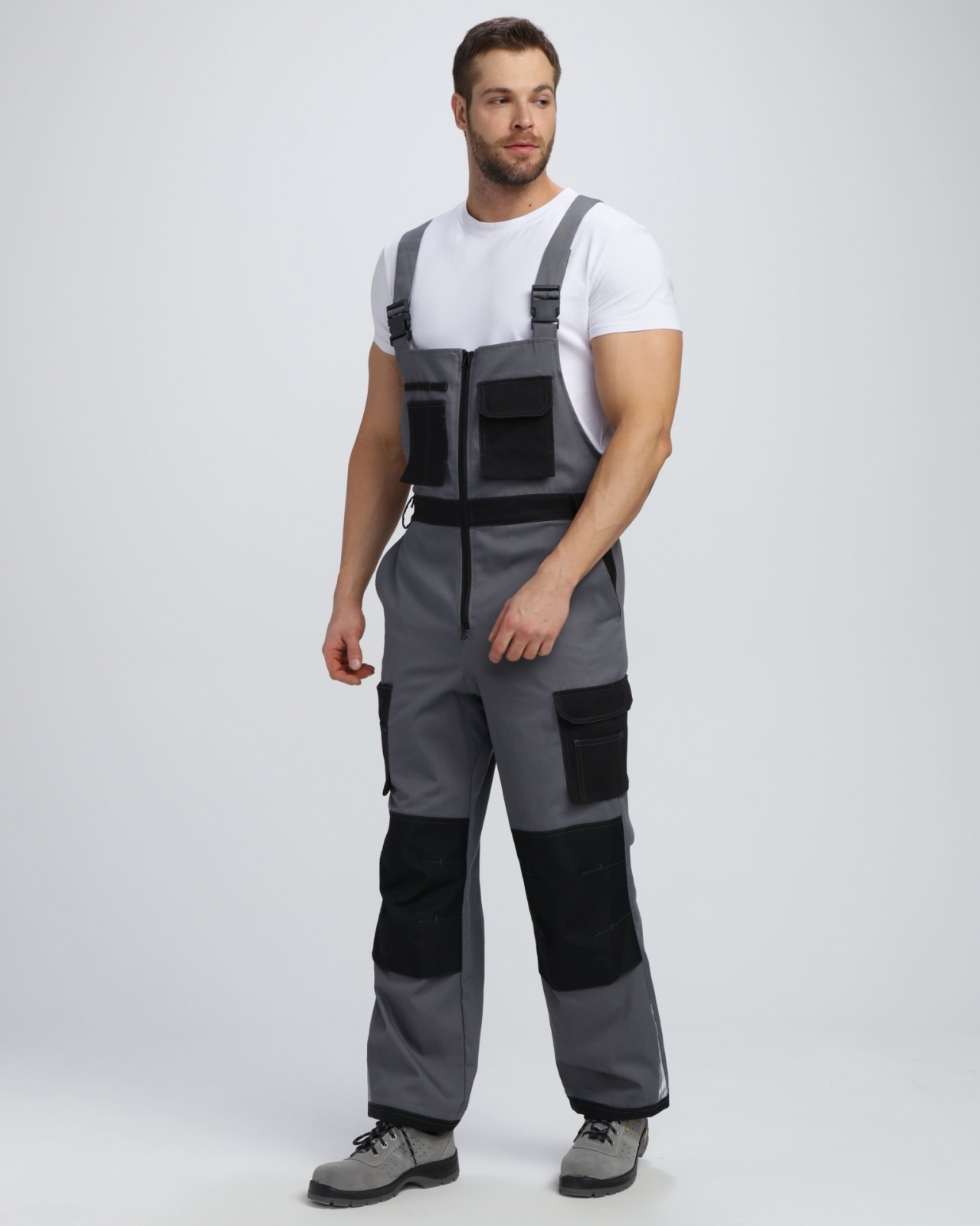 Полукомбинезон мужской Милан, тк.Смесовая,260, т.серый/черный М