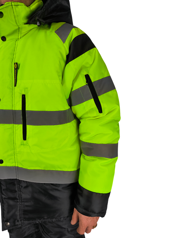 Костюм зимний сигнальный Премиум, тк.Оксфорд,105, брюки, черный/лимонный М