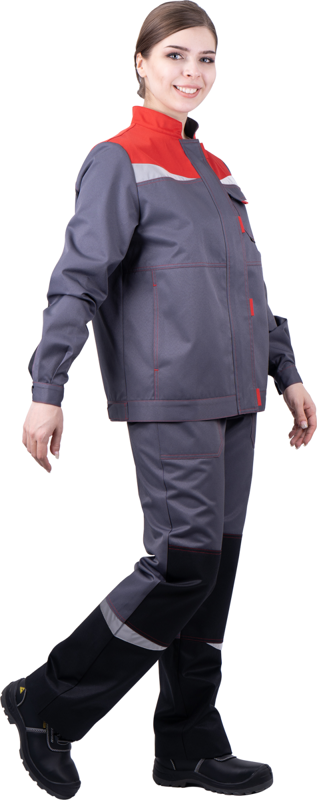 Костюм женский КМ-10 Люкс, тк.Смесовая,220, брюки, серый/красный/черный