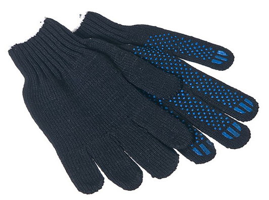 Перчатки х/б, 7 класс, пятиниточные, черные, ПВХ точка