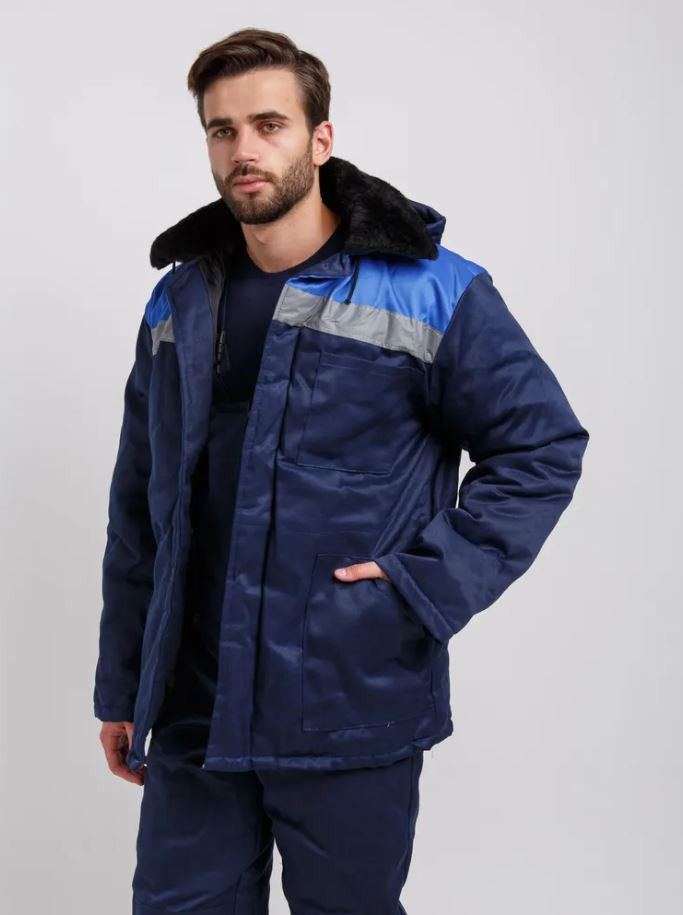 Куртка зимняя мужская Бргдр-№408, тк.Смесовая,210, т.синий
