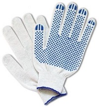Перчатки х/б, 10 класс, пятиниточные, белые, ПВХ точка (4)