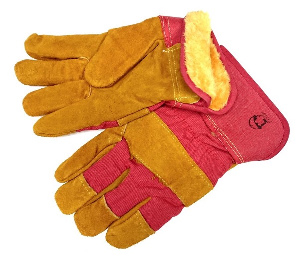 Перчатки спилковые комбинированные "РосМарка" РТ2107, мутон, рыжий/красный