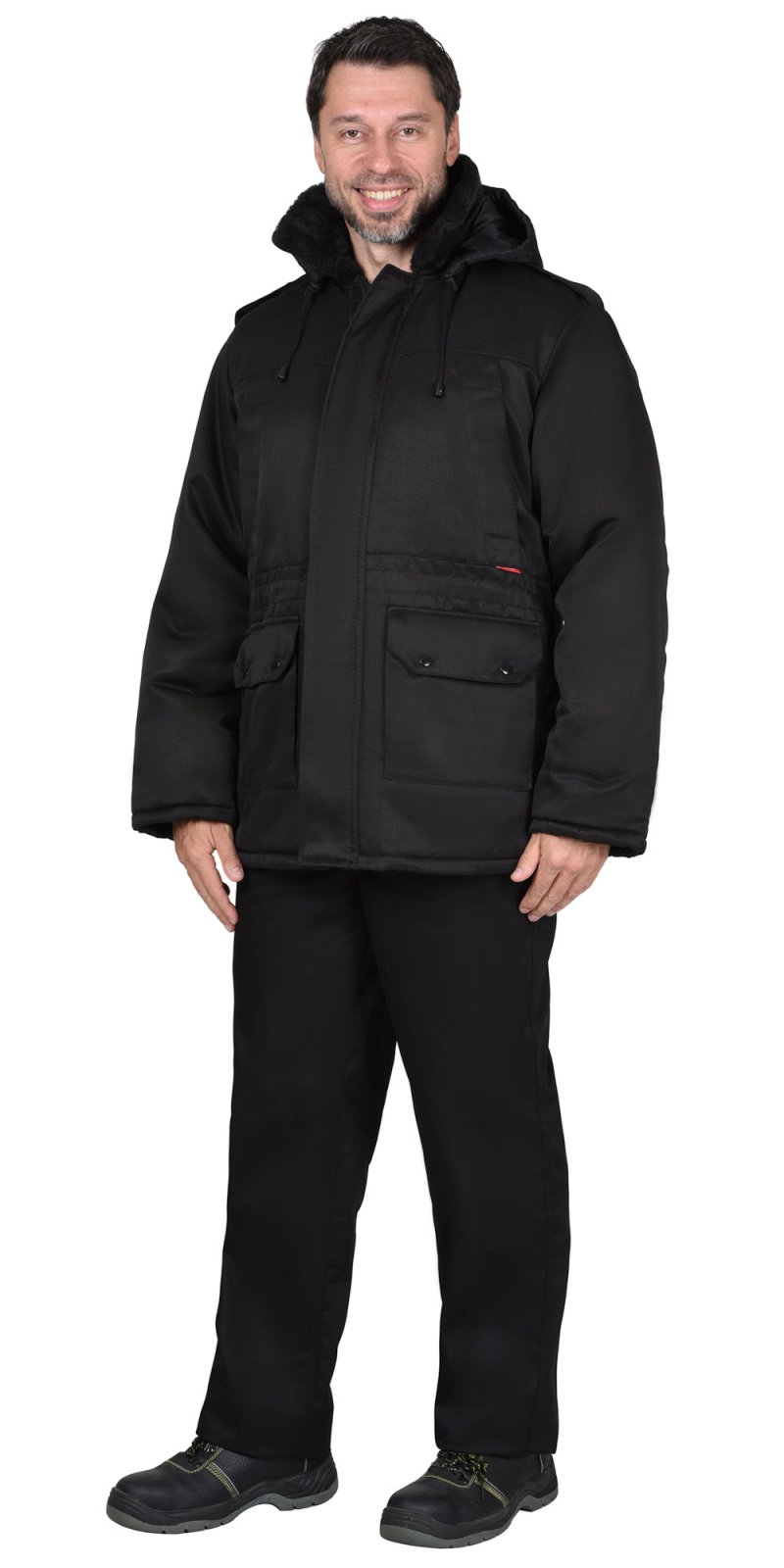 Куртка зимняя мужская для Охранника Безопасность, тк.Смесовая,220, черный