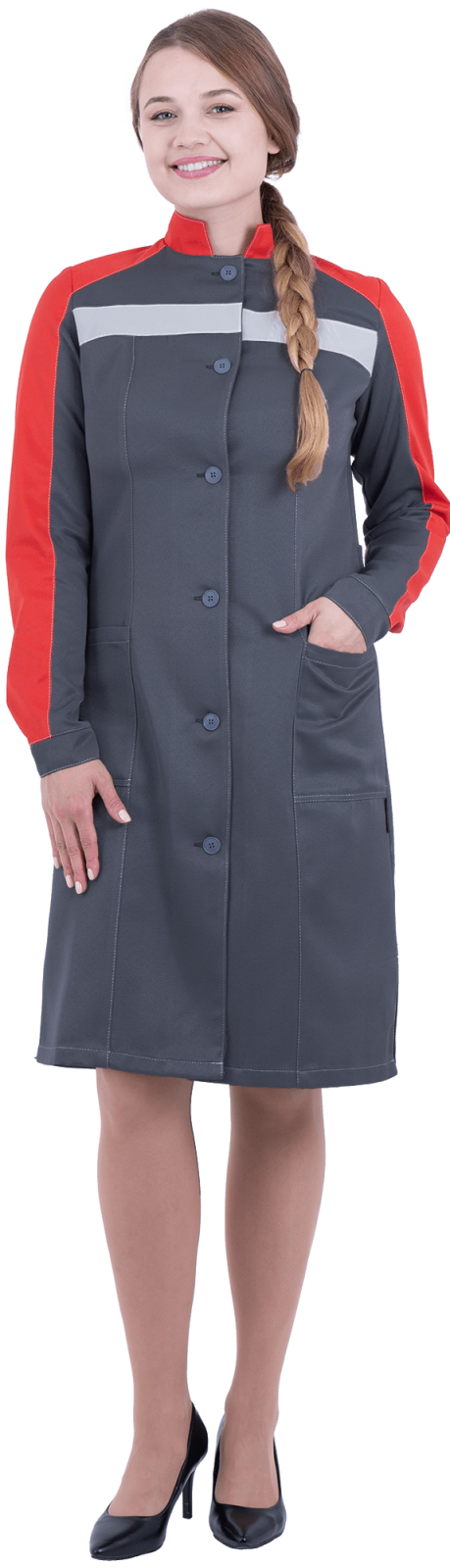 Халат женский Роуд, тк.Смесовая,200, серый/красный М