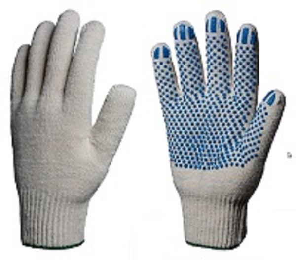 Перчатки х/б, 10 класс, четырехниточные, белые, ПВХ точка с маркировкой