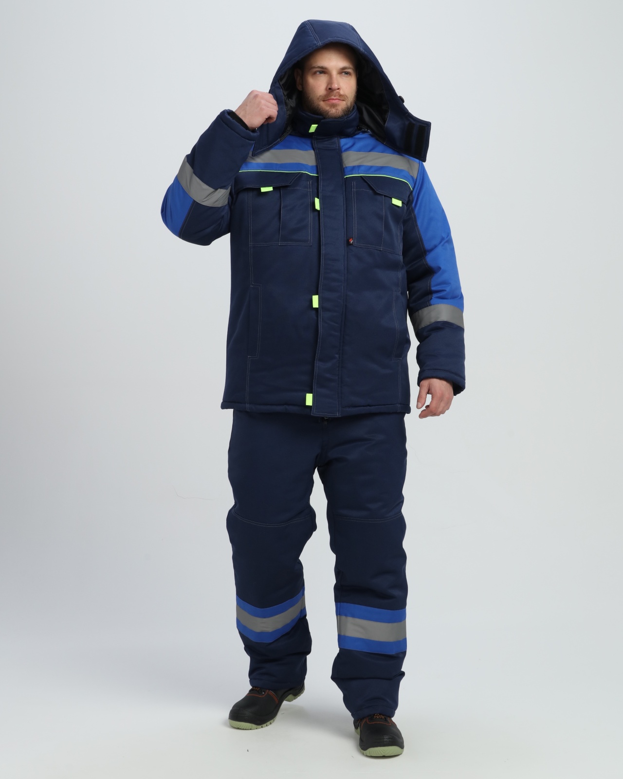 Костюм зимний Фаворит-Ультра, тк.Смесовая,210, п/к, т.синий/васильковый/лимонный М