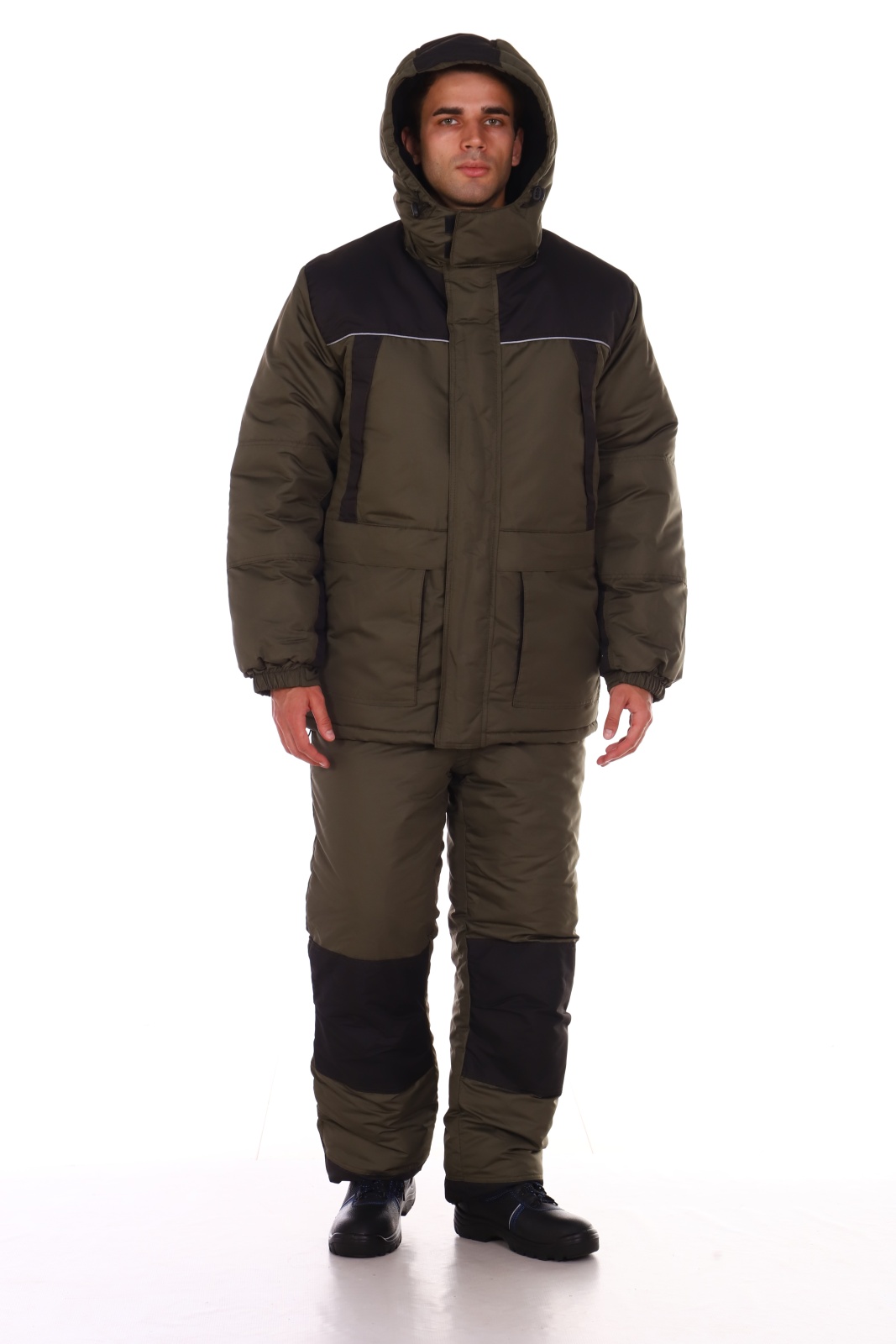 Костюм зимний мужской КОС 191, тк.ПЭ,130, жилет, п/к, хаки/черный М